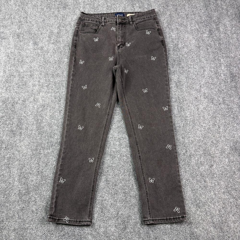 Angel Kiss Womens Mom Jeans 5/27 Butterfly Embroidered Black Y2K High Rise